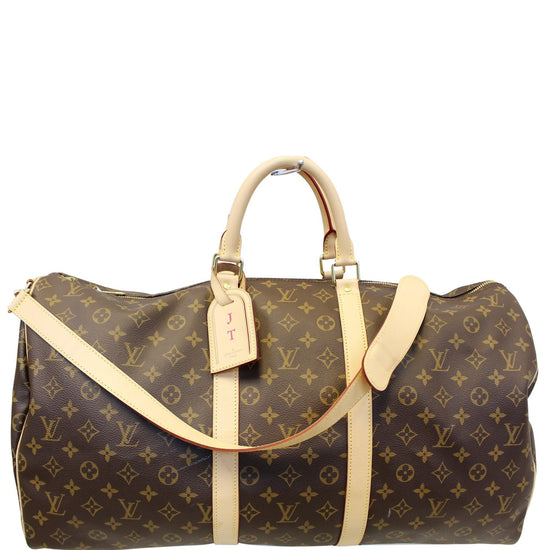 LOUIS VUITTON Monogram Keepall 55 Gold Buckle Travel Bag Brown