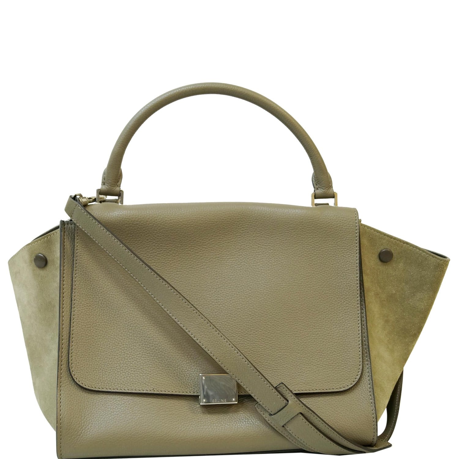 CELINE Trapeze Souris Small 2way Leather Tote Shoulder Bag Taupe