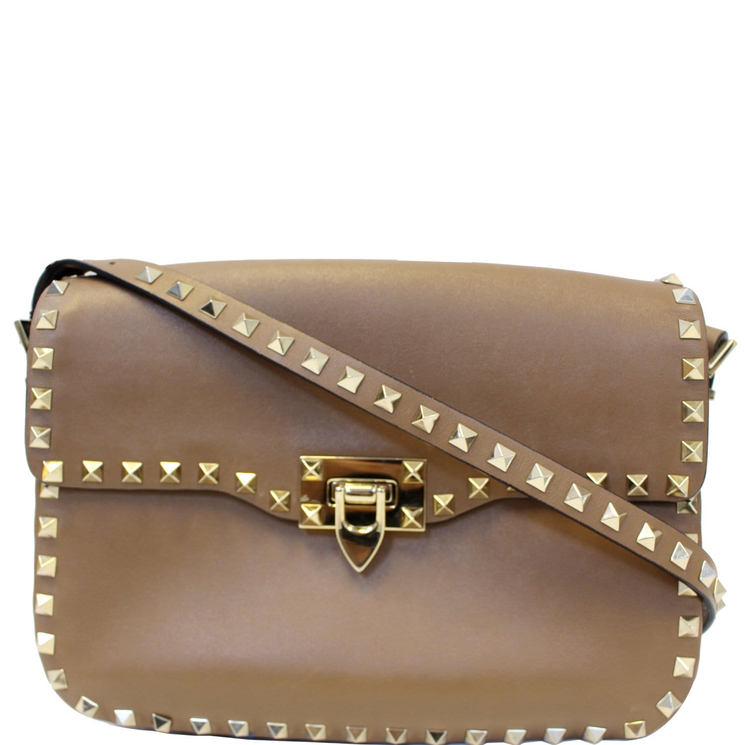 Valentino Rockstud Flap Leather Crossbody Bag Beige-US