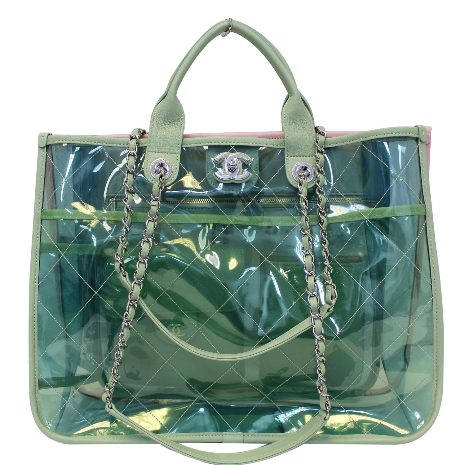 CHANEL Coco Splash Medium Lambskin PVC Quilted Shopping Bag Blue Green-US