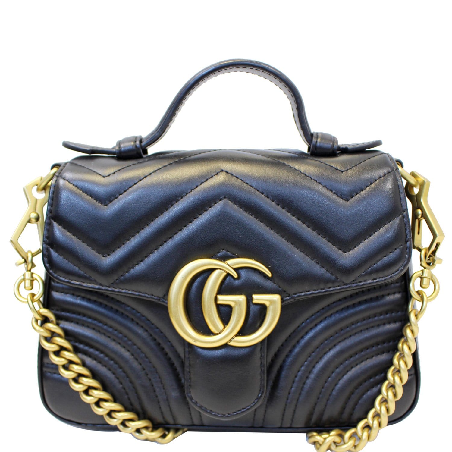  GUCCI  GG Marmont  Mini Leather Top  Handle  Bag Black 547260 US