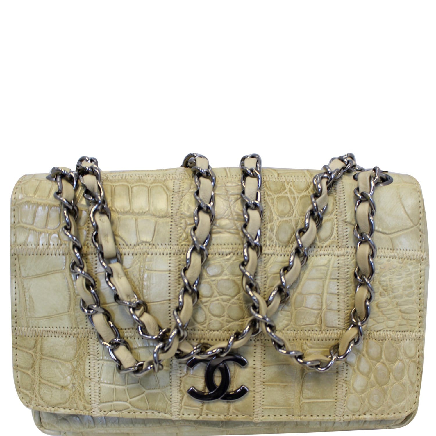Authentic Chanel Travel Line Double Chain Flap Shoulder Bag Beige