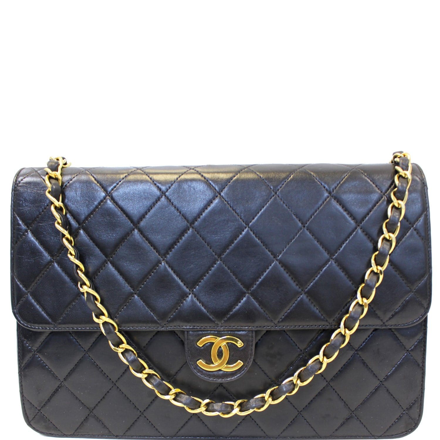 Chanel Vintage Oversized Black Matelasse Quilted Lambskin Leather CC L –  Amarcord Vintage Fashion