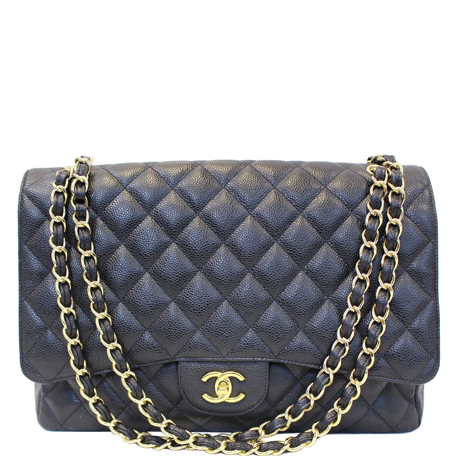 CHANEL Classic Maxi Jumbo Double Flap Caviar Leather Shoulder Bag-US