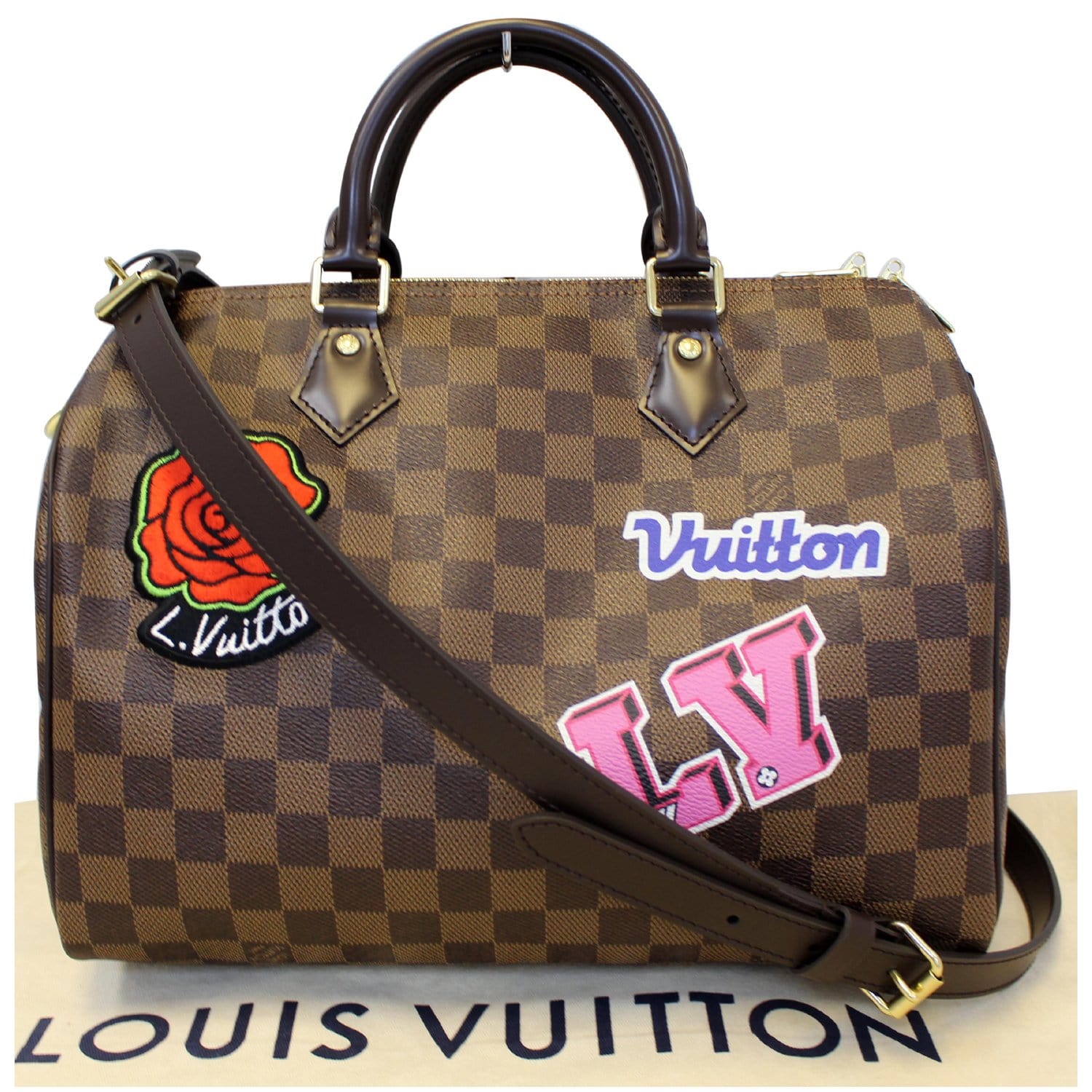Louis Vuitton Speedy 30 Patches Bandouliere Damier Ebene Shoulder Bag