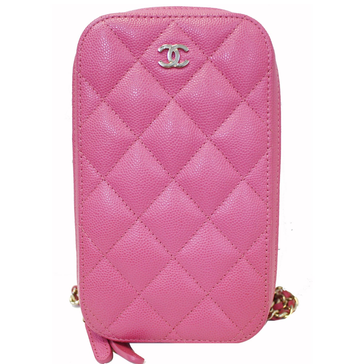 Chanel Classic Flap Phone Holder with Chain Quilted Caviar Red