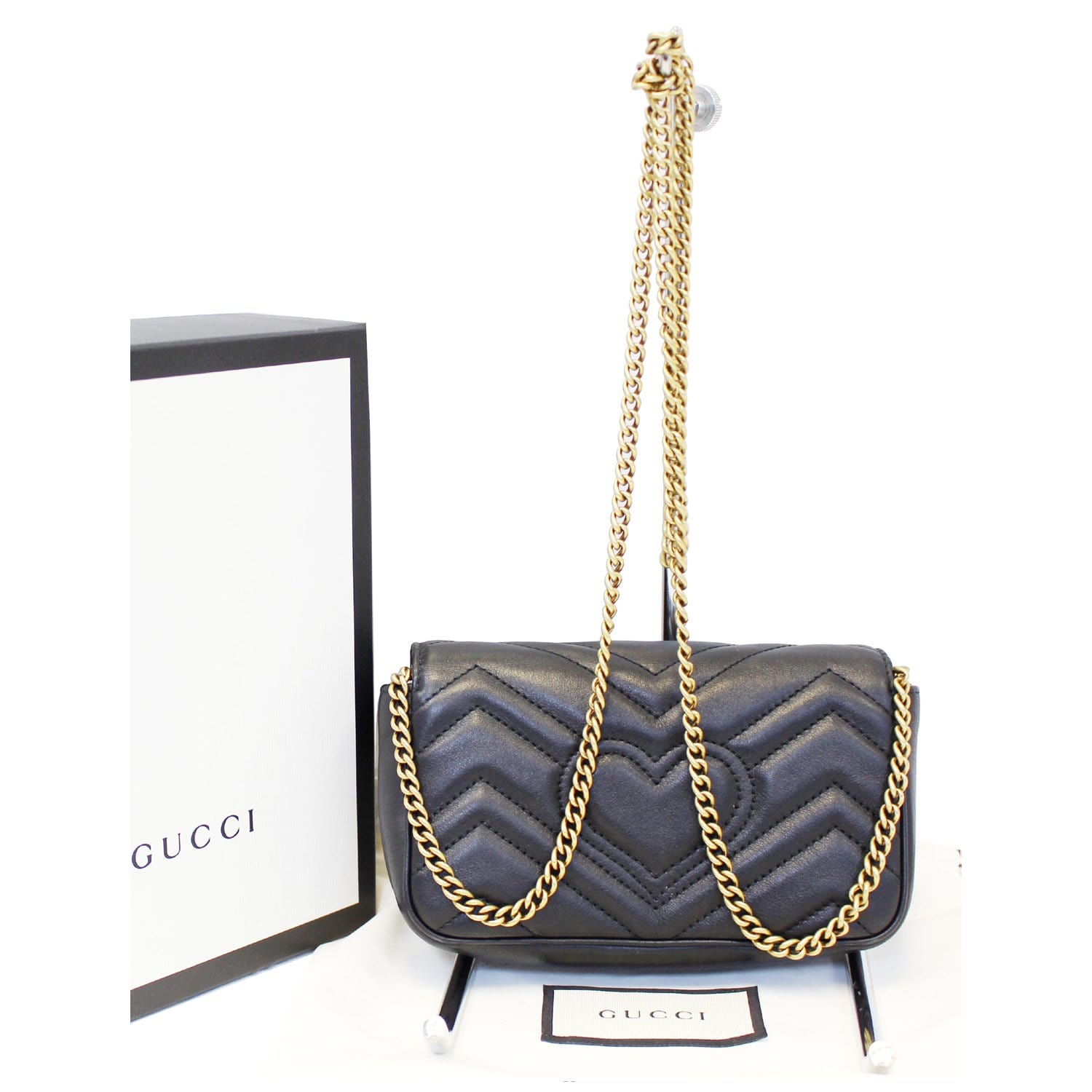 GUCCI GG Marmont Matelasse Black Leather Super Mini Crossbody Bag-US