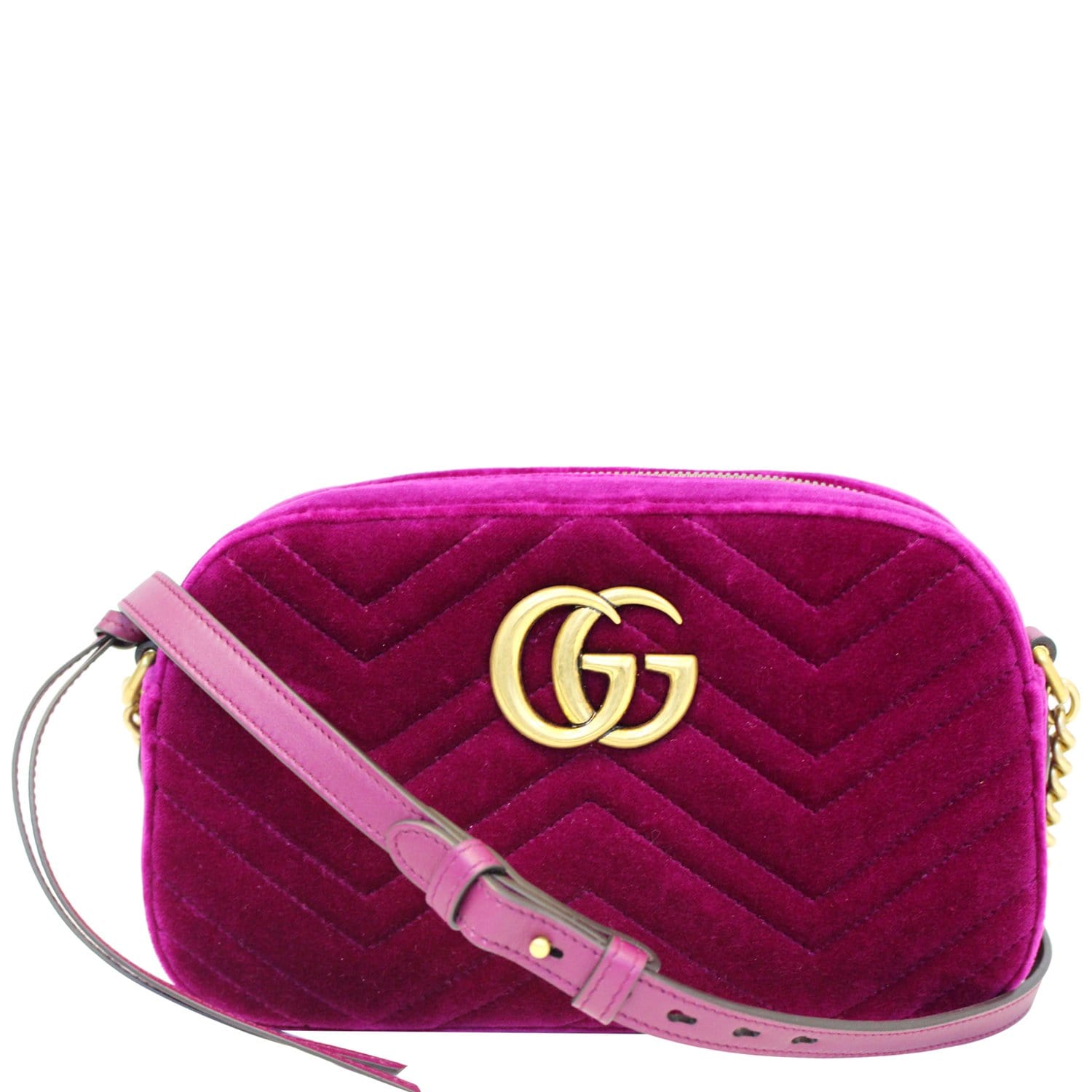 Gg marmont chain velvet crossbody bag Gucci Red in Velvet - 28405768