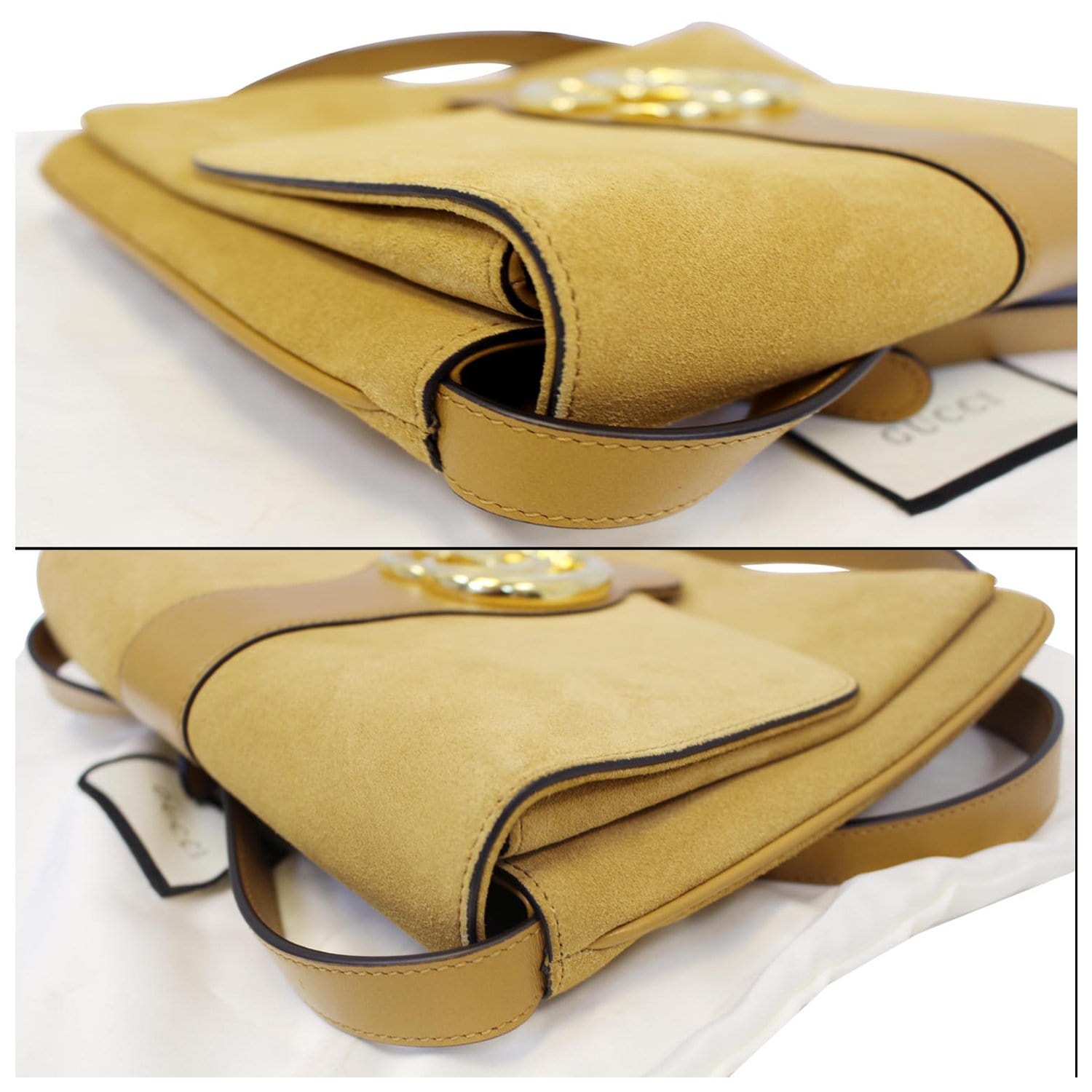 GUCCI Arli Medium Suede Leather Shoulder Crossbody Bag Mustard Yellow-US