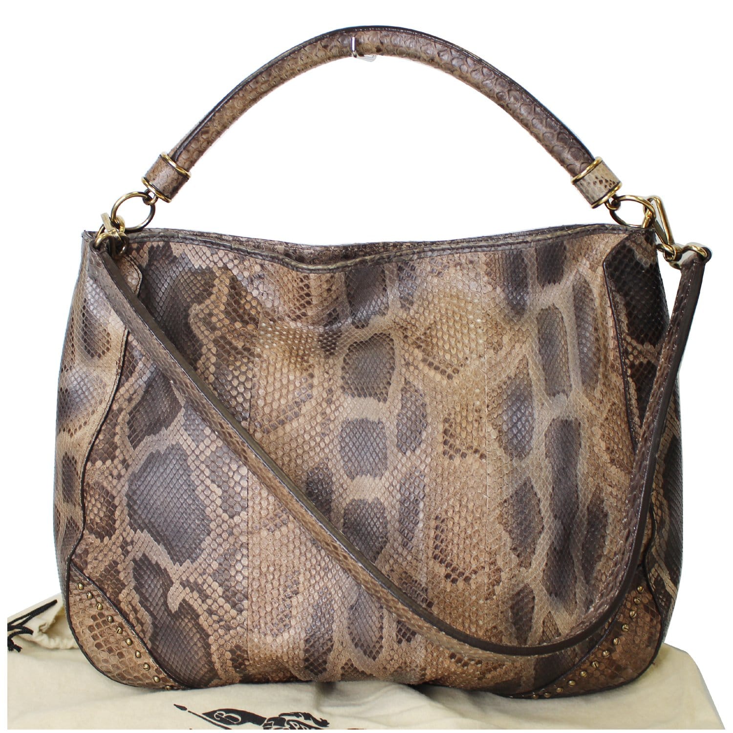 BURBERRY Large Python Leather Tote Shoulder Bag Brown