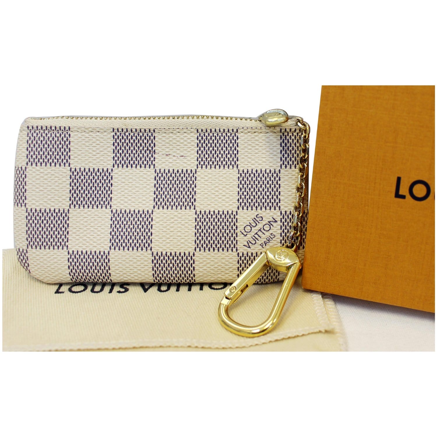 Louis Vuitton Key Pouch Damier Azur WhiteBlue in Canvas with Brass