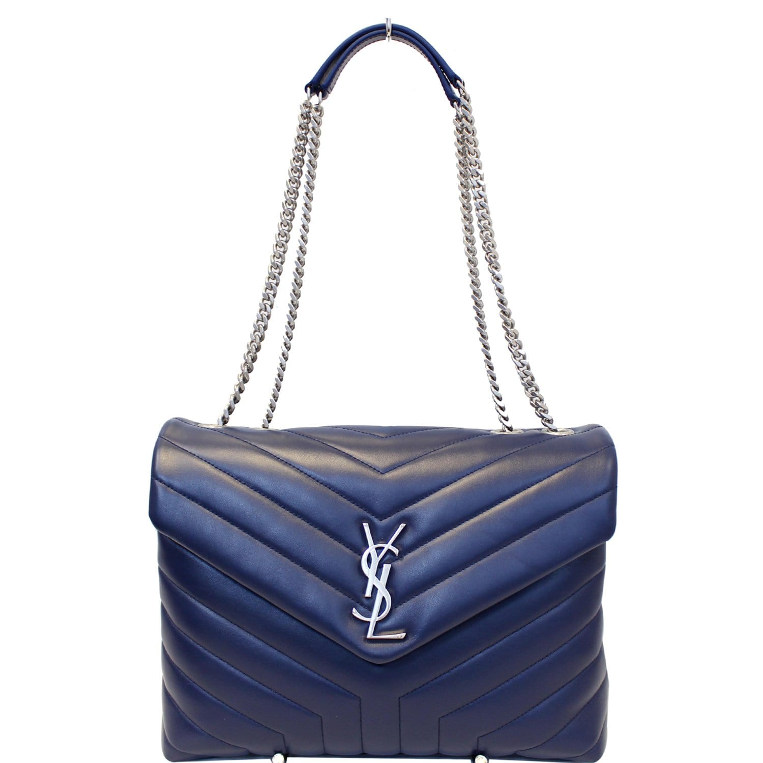 YVES SAINT LAURENT Matelasse Loulou Monogram Calfskin Shoulder Bag Blue-US