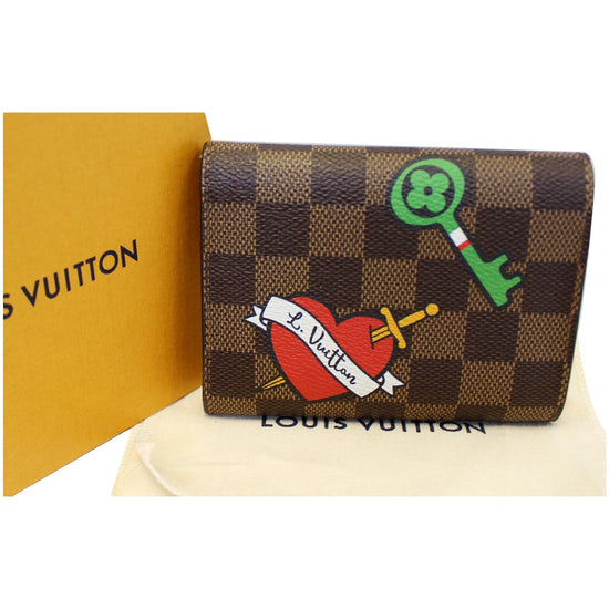 Authentic Louis Vuitton Victorine Wallet Damier Ebene RedSD1198 Receipt 