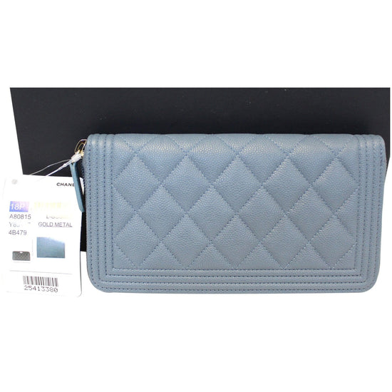 CHANEL Small Boy Long Caviar Leather Zip Around Wallet Blue-US