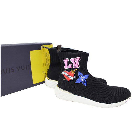 LOUIS VUITTON Stretch Fabric LV Black Heart Sock Sneaker 36.5