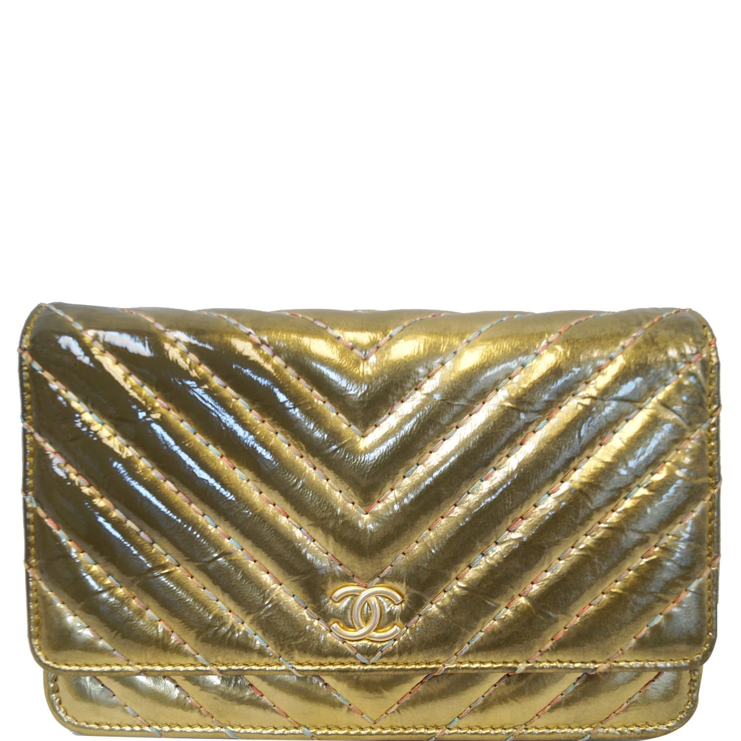 chanel wallet on chain metallic