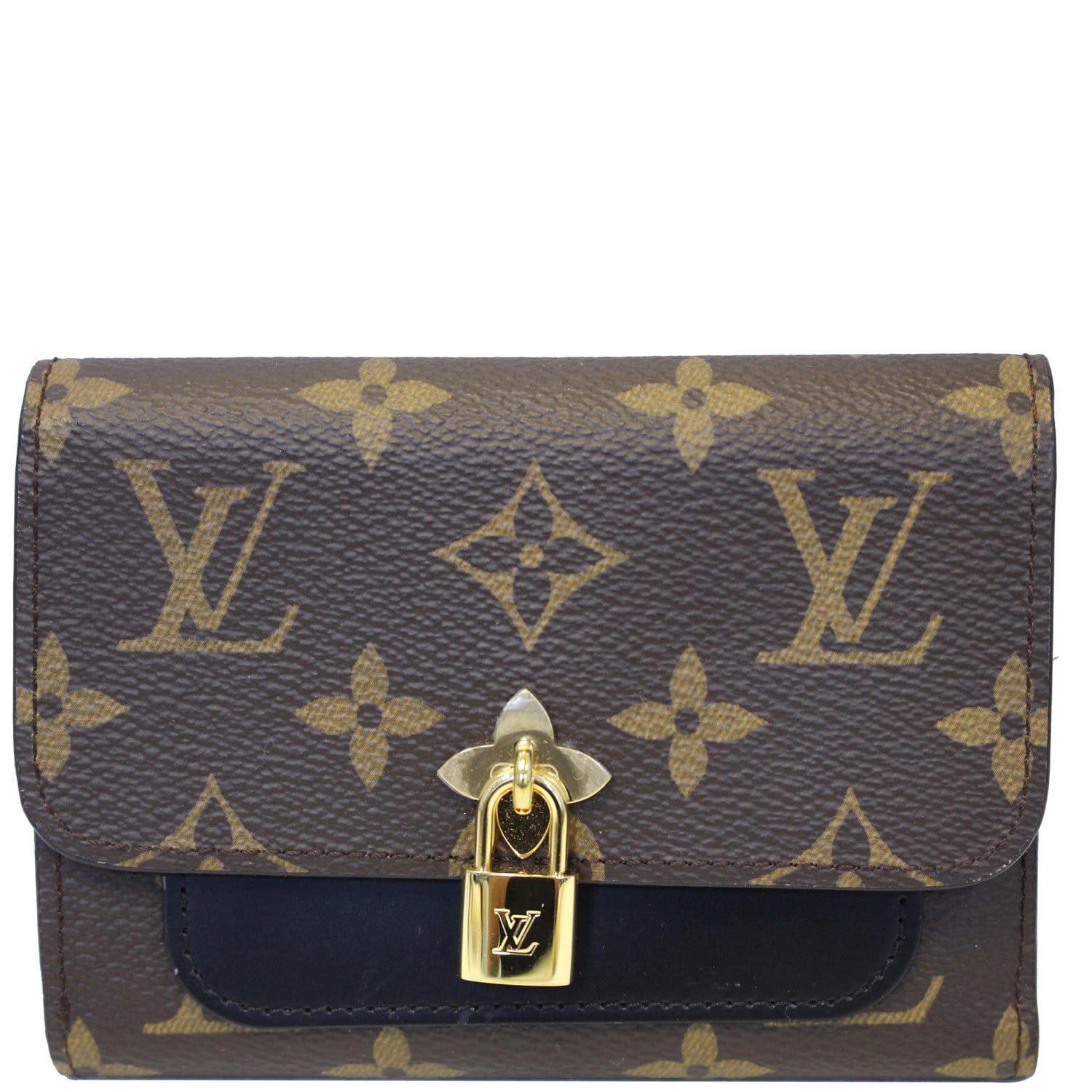 Louis Vuitton, Bags, Euc Louis Vuitton Flower Lock Monogram Long Wallet W  Black Leather