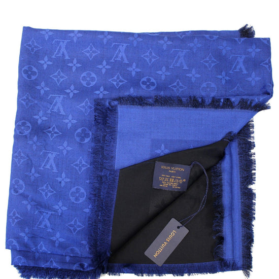 Louis Vuitton Night Blue Monogram Silk Wool Scarf Shawl M72412. Get the  lowest price…