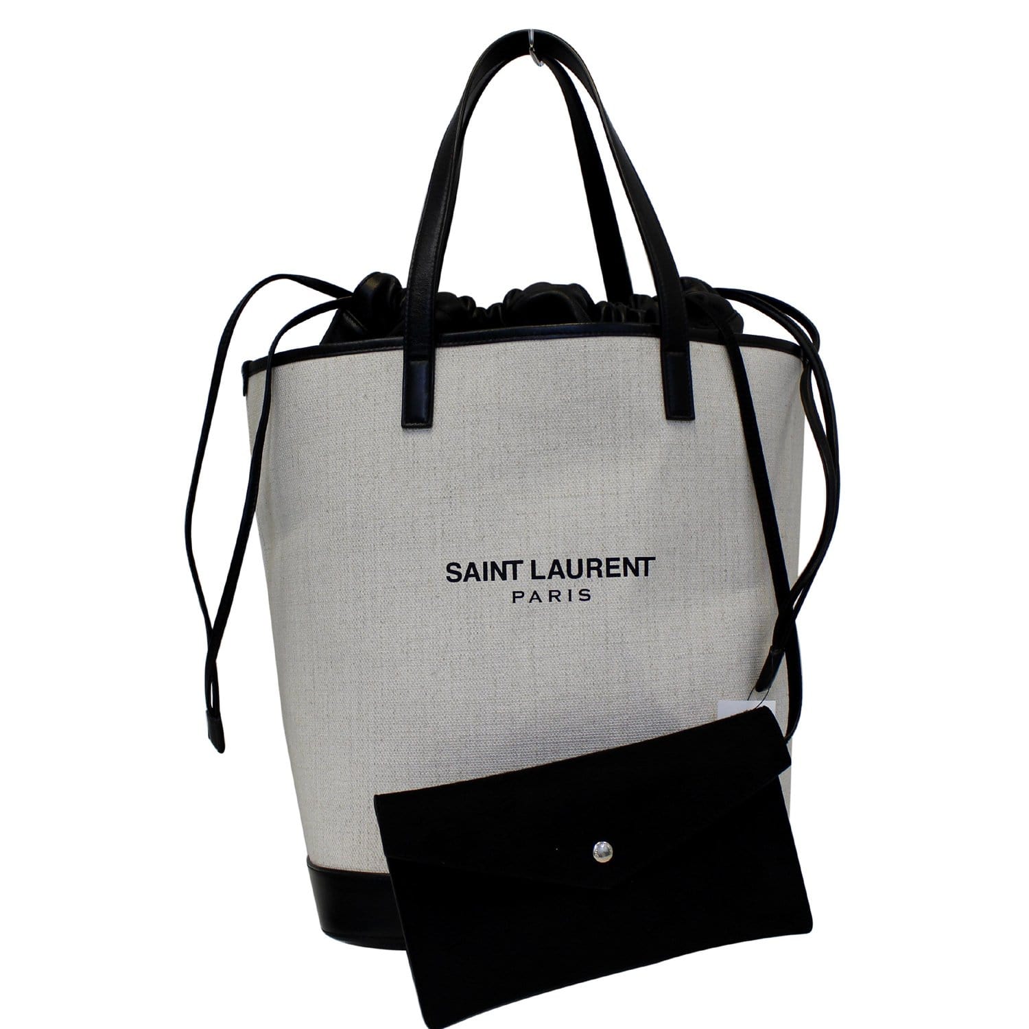 Yves Saint Laurent Canvas & Leather Teddy Drawstring Shopping Tote White  Cloth ref.650222 - Joli Closet