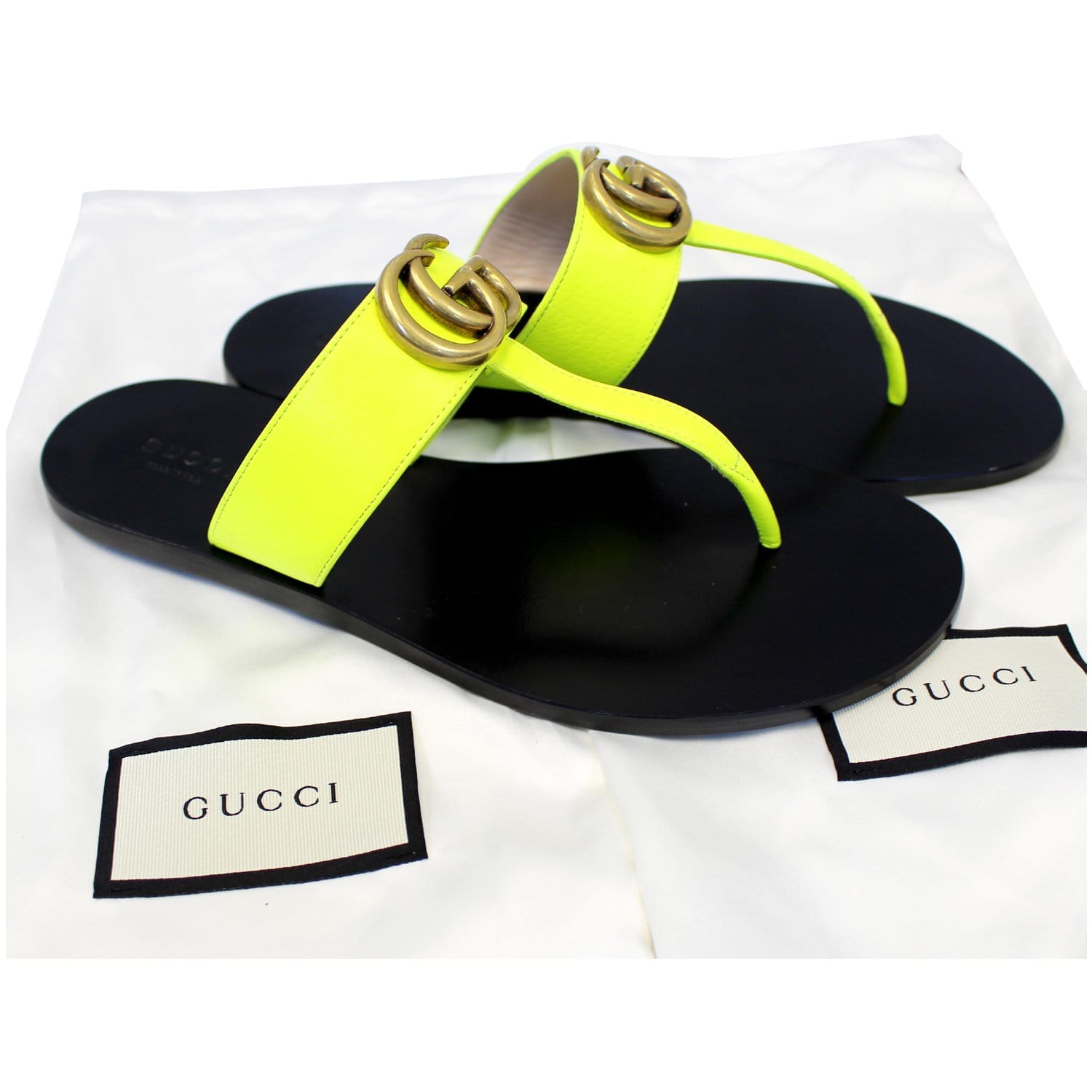GUCCI GG Marmont Leather Thong Sandal Green 7 US