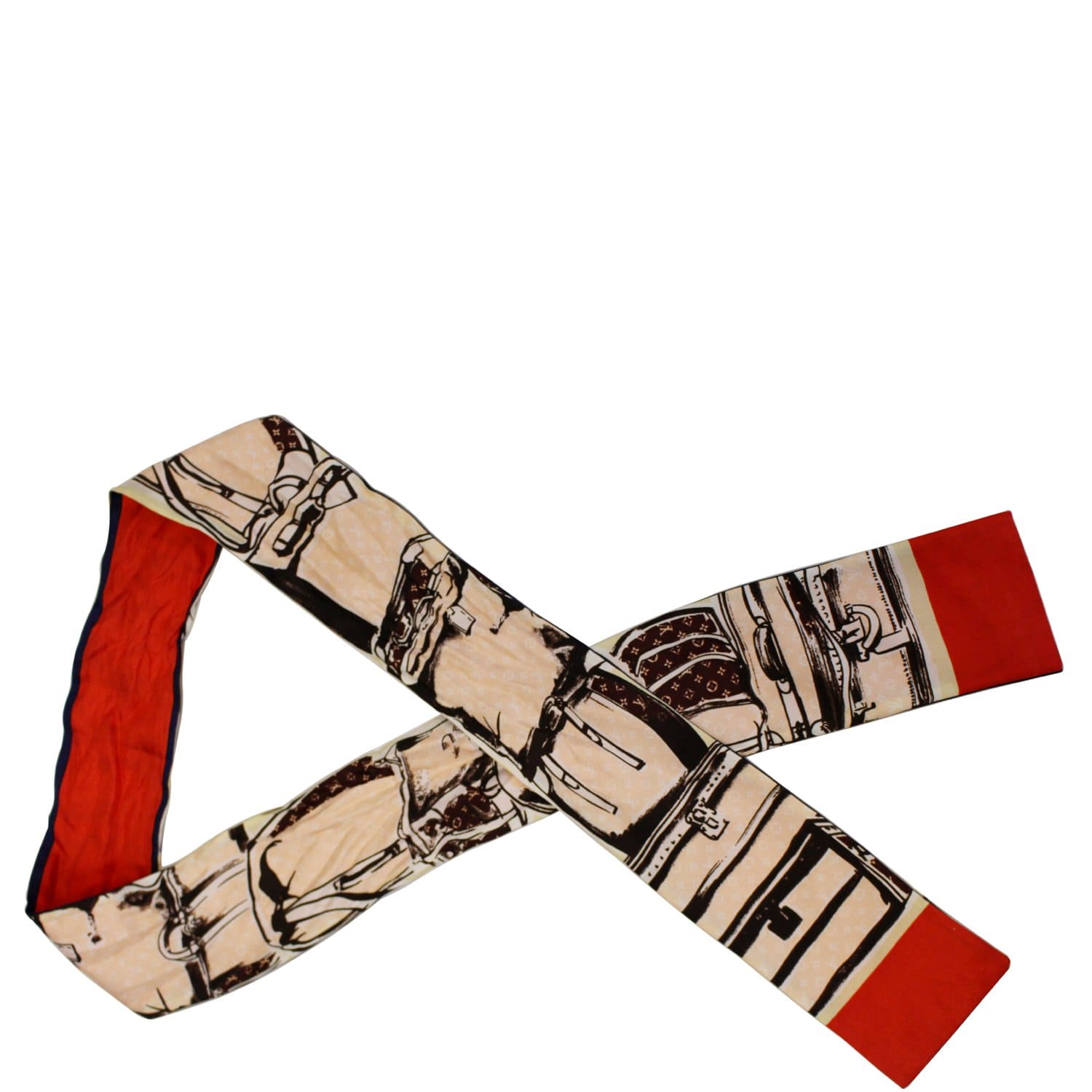 Louis Vuitton Red and Beige Monogram Trunks Silk Bandeau Scarf