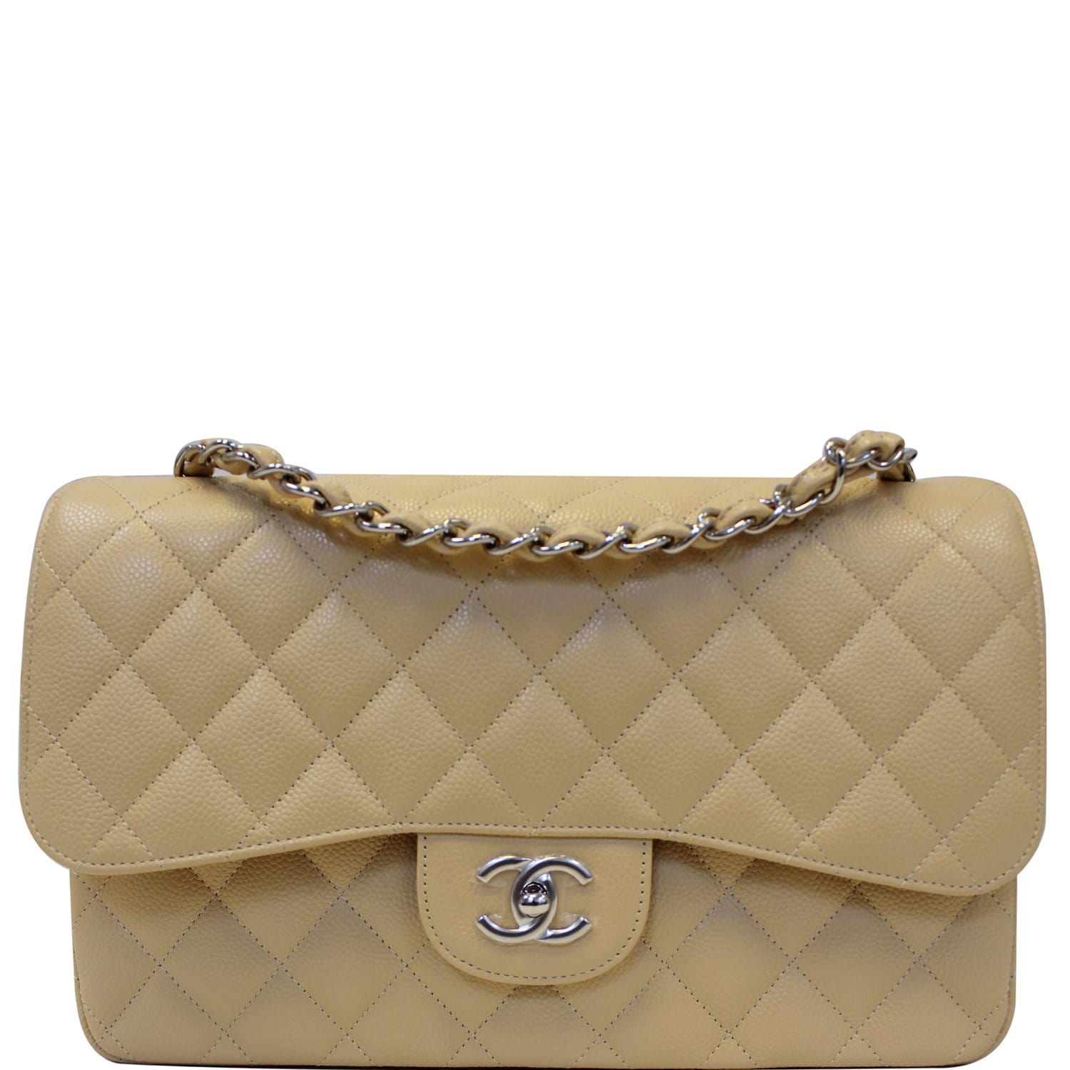 Chanel Classic Quilted Caviar Double Flap Large Bag in Pearlescent