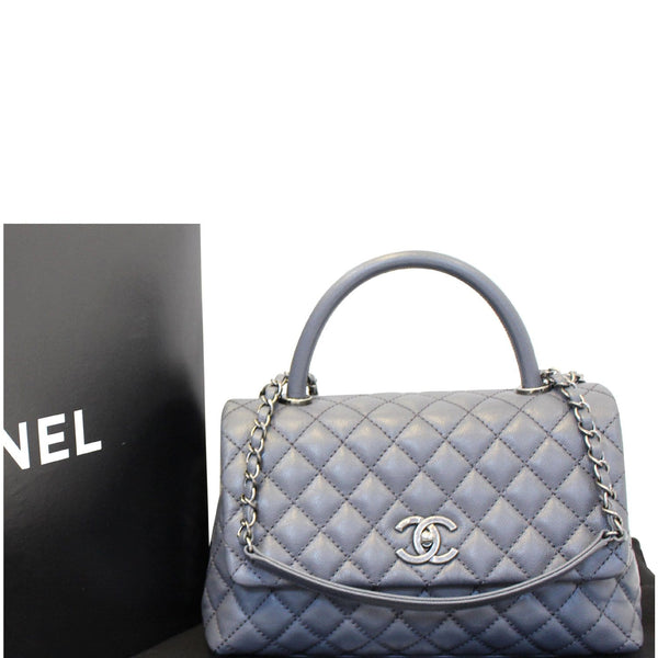 CHANEL Coco Handle Caviar Quilted Leather Shoulder Bag Grey-US