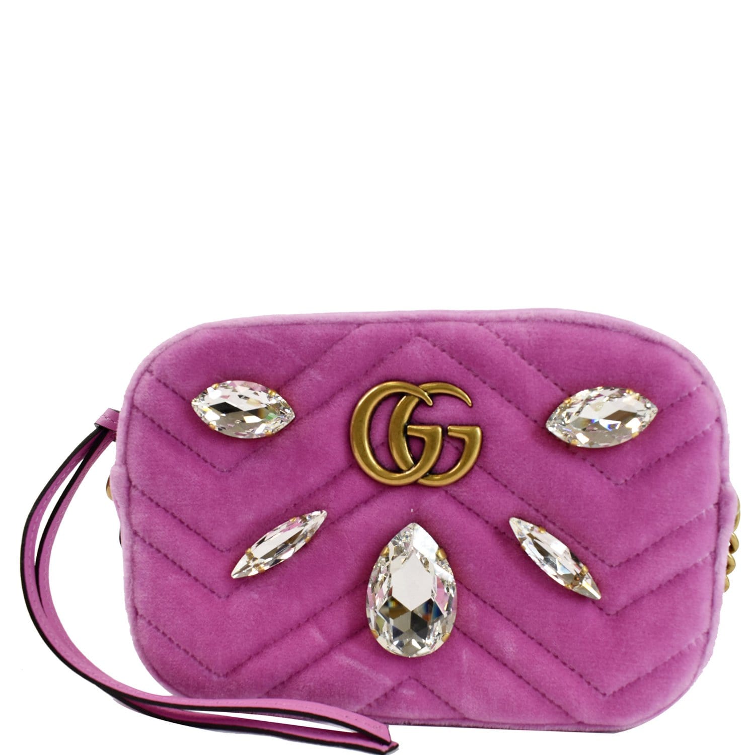 GUCCI GG Marmont Mini Marquise Crystal Velvet Crossbody Bag Pink 44806