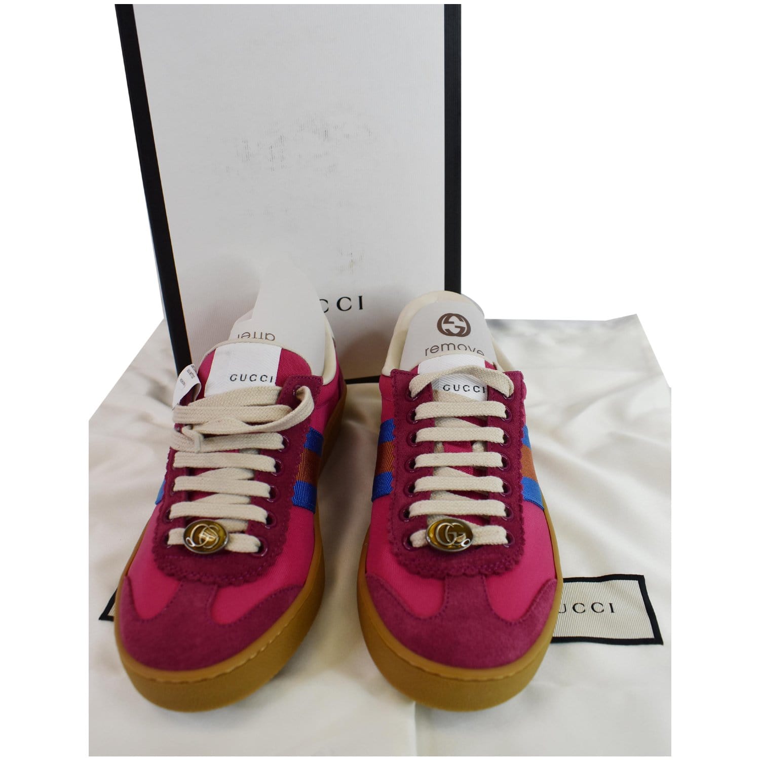 Gucci Web GG Bee Top Suede Sneakers Pink US 6.5