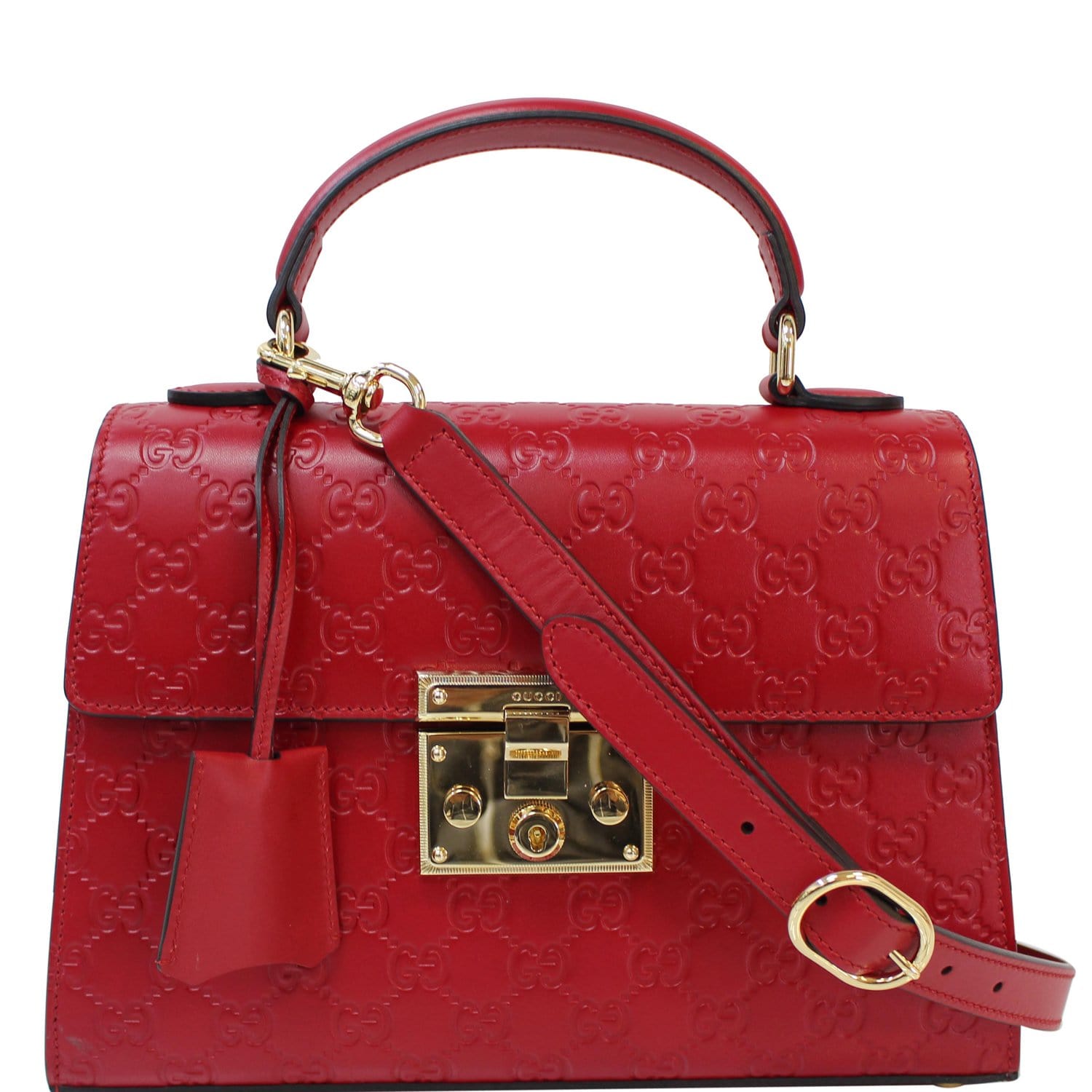 GUCCI Padlock Small Signature Top Handle Crossbody Bag Red 453188