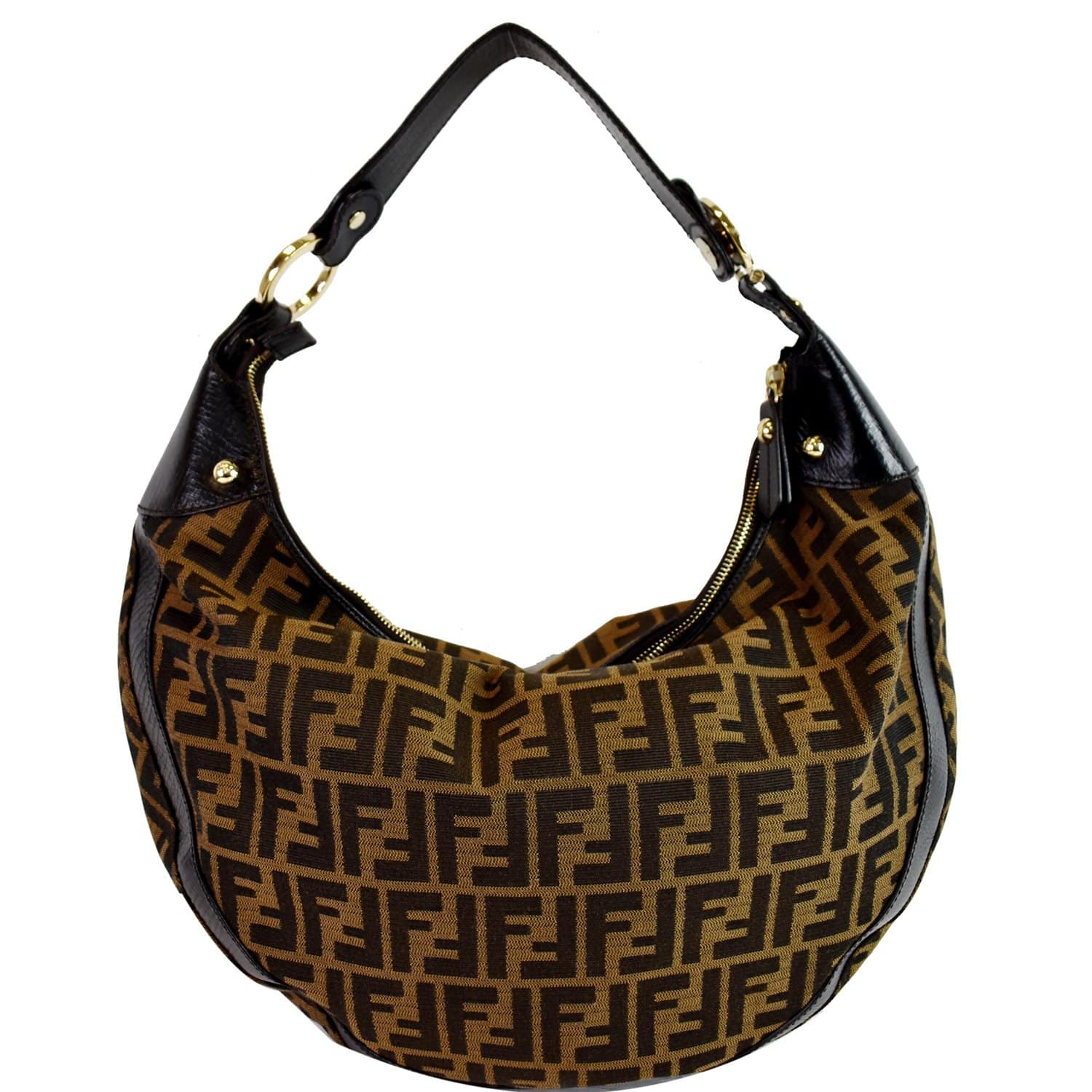 Fendi Half Moon Zucca Canvas Hobo Handbag Brown at DDH