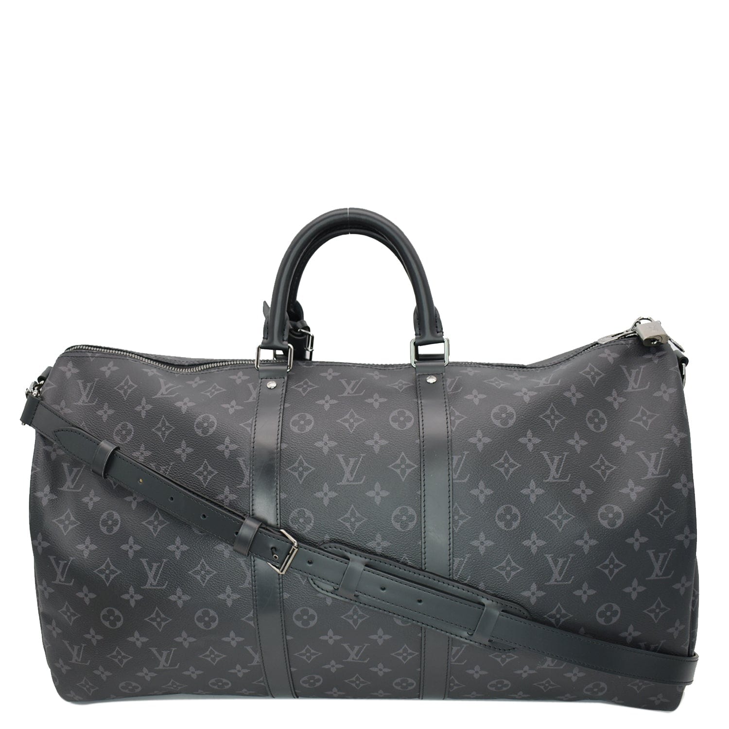 Louis Vuitton Keepall Bandouliere Monogram Eclipse 55 Black/Grey  Louis  vuitton duffle bag, Louis vuitton travel bags, Black duffle bag