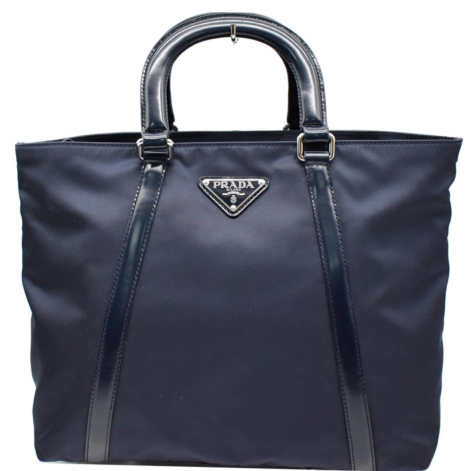 Navy Blue Nylon & Leather Tote Bag