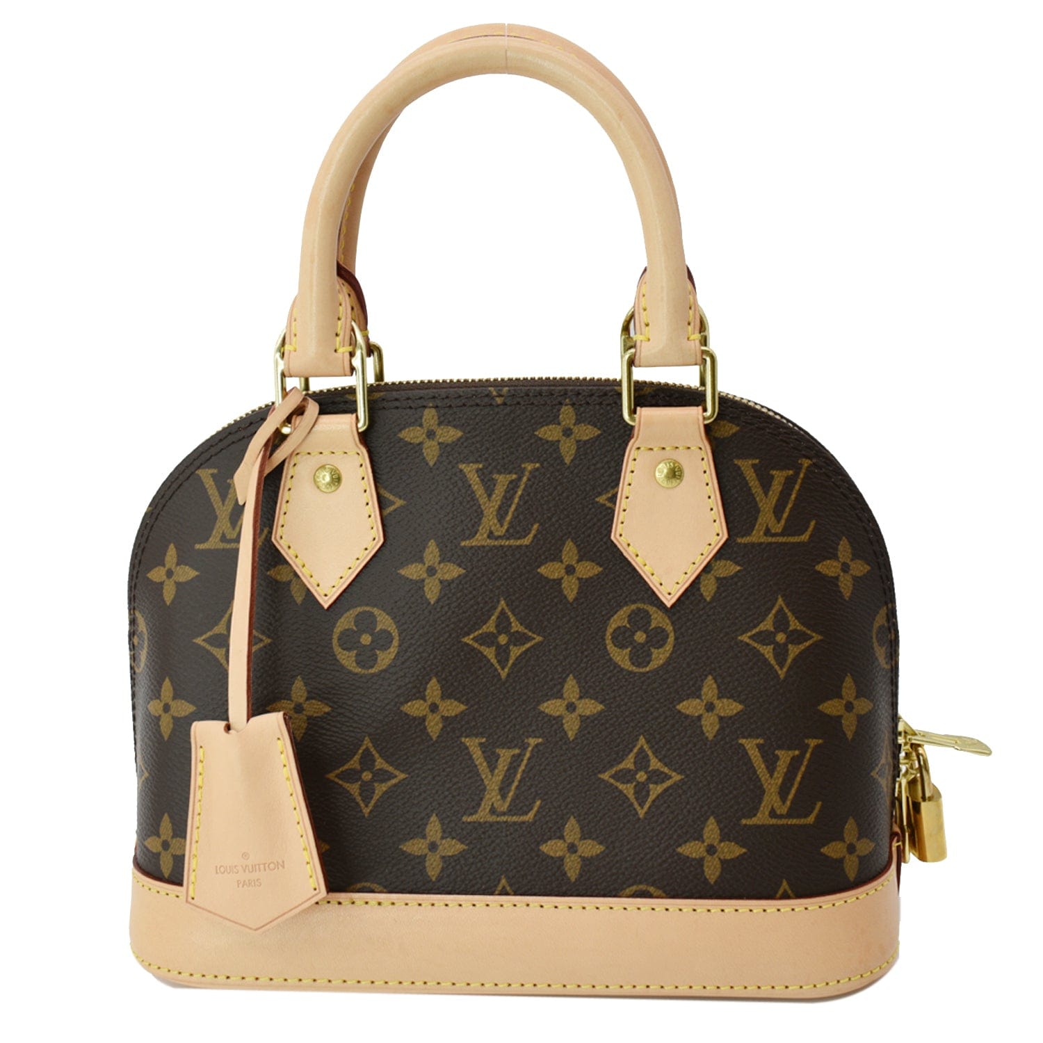 Auth LOUIS VUITTON Alma BB Monogram Canvas Satchel Crossbody Bag Brown