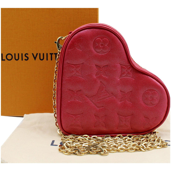 Louis Vuitton Lambskin Embossed Monogram Fall in Love Sac Coeur Heart Chain Bag Lipstick Red