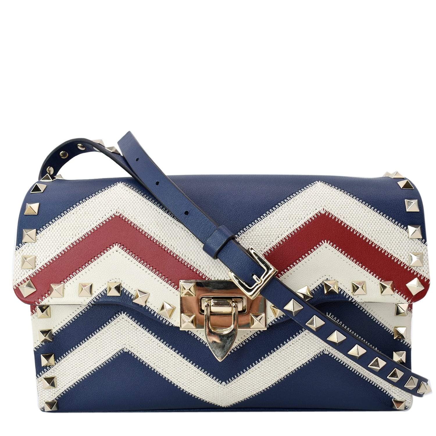 Valentino Garavani Rockstud Chevron Print Leather Crossbody Bag