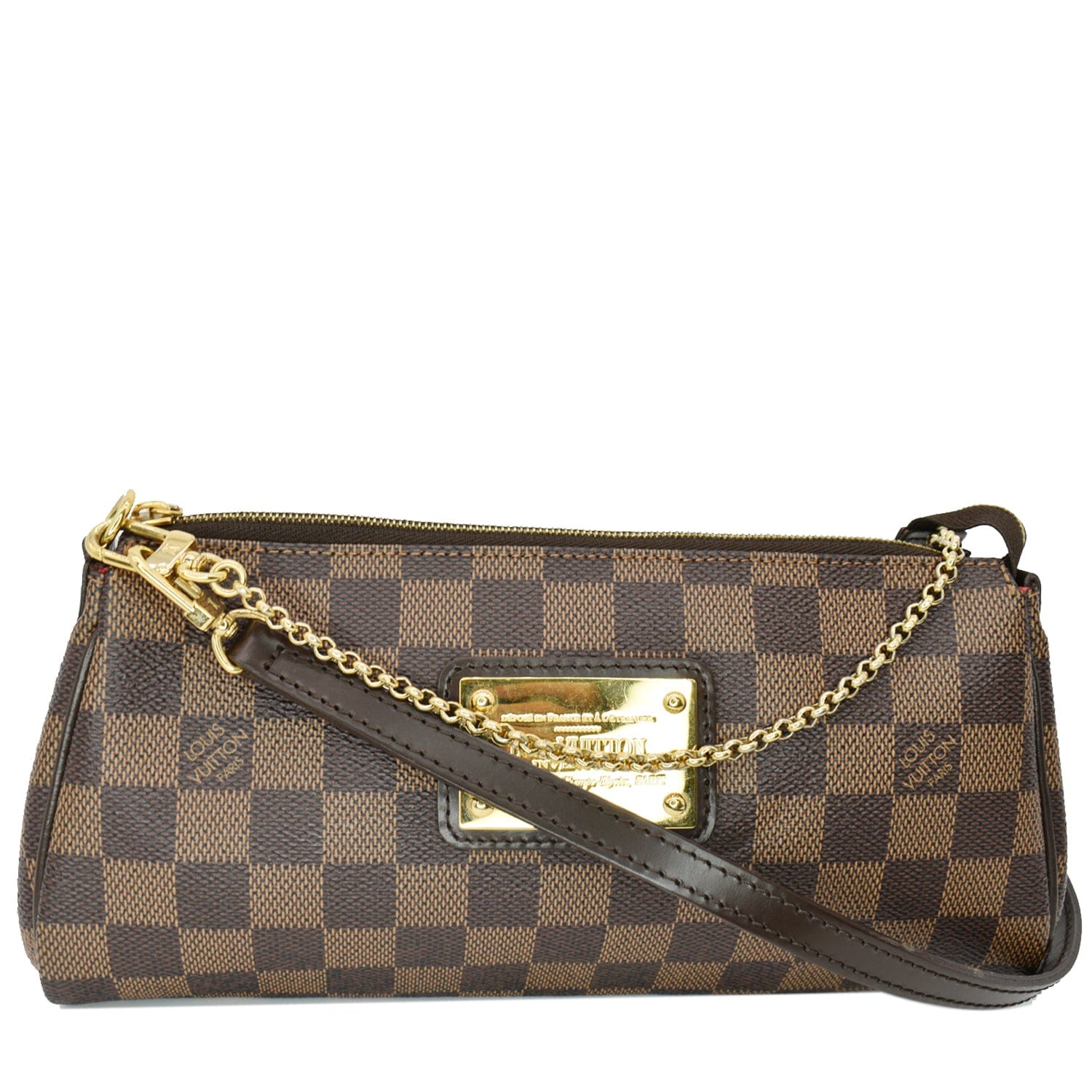 LOUIS VUITTON Eva Pochette Damier Ebene Clutch Crossbody Bag Brown