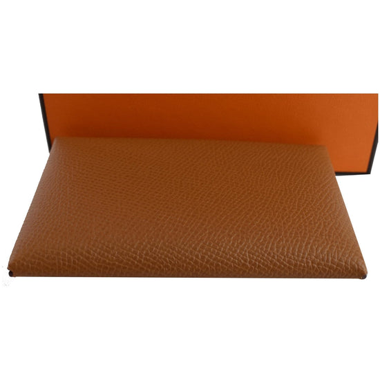 Hermes Calvi Duo Card Holder In Gold, Brown Epsom Leather, Brand New For  Sale at 1stDibs