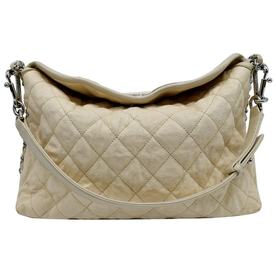 Chanel Hobo French Riviera 13cr0228 Ivory Quilted Leather Shoulder