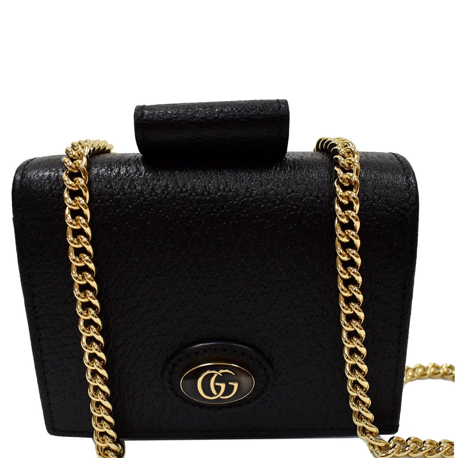 Gucci GG Small Coin Leather Chain Wallet Black - DDH