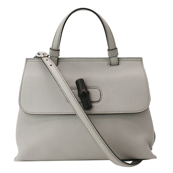 GUCCI Bamboo Daily Small Leather Shoulder Bag Grey 370831 - 10% Off