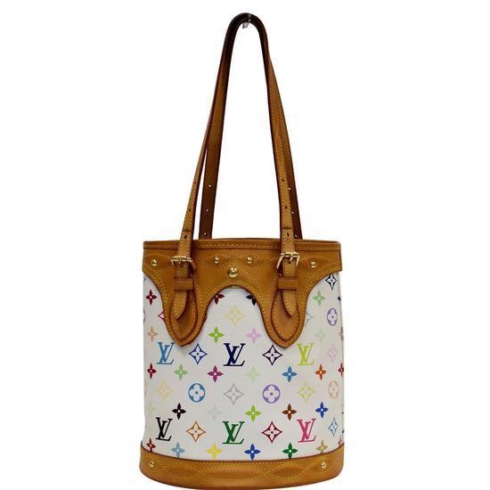 A LIMITED EDITION WHITE MONOGRAM MULTICOLORE CANVAS FRINGE BUCKET BAG, LOUIS  VUITTON