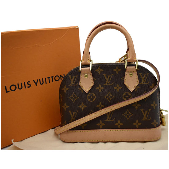 Auth LOUIS VUITTON Alma BB Monogram Canvas Satchel Crossbody Bag Brown