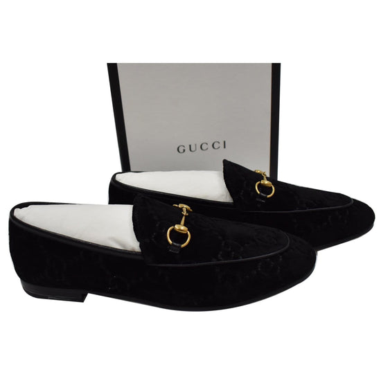 Gucci GG Jordaan Velvet Leather Loafer Black Size 40