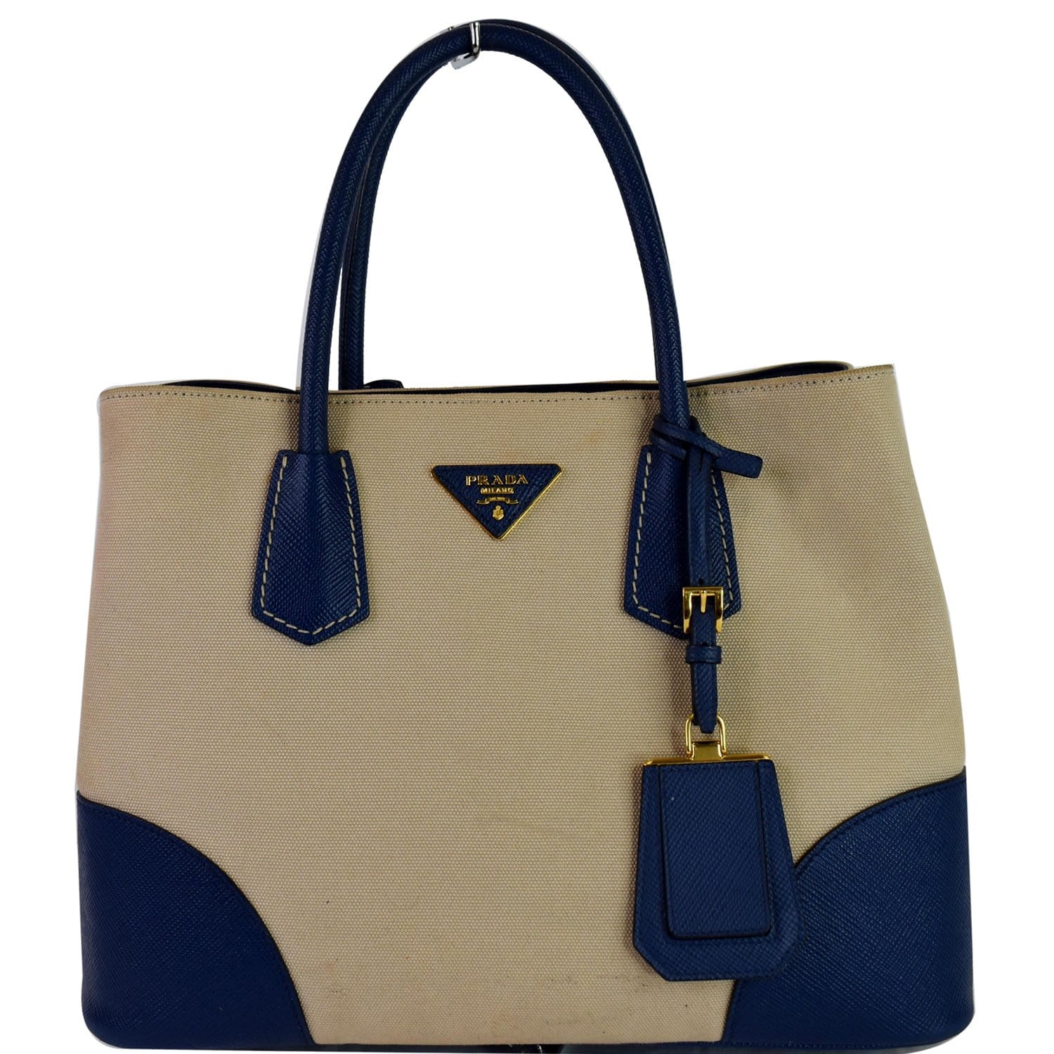 Prada Cuir Double Tote Canvas and Saffiano Leather Small at