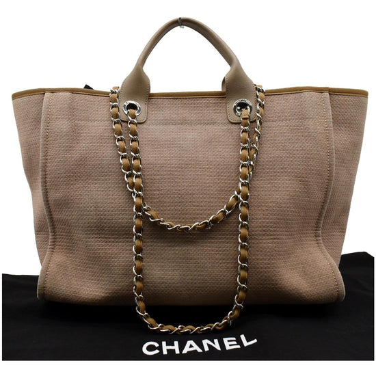 CHANEL Deauville Large Canvas Tote Bag Beige