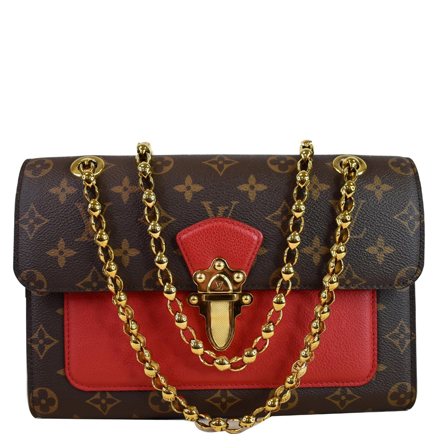 Louis Vuitton Brown & Red Monogram Victorie Shoulder Bag – Savonches