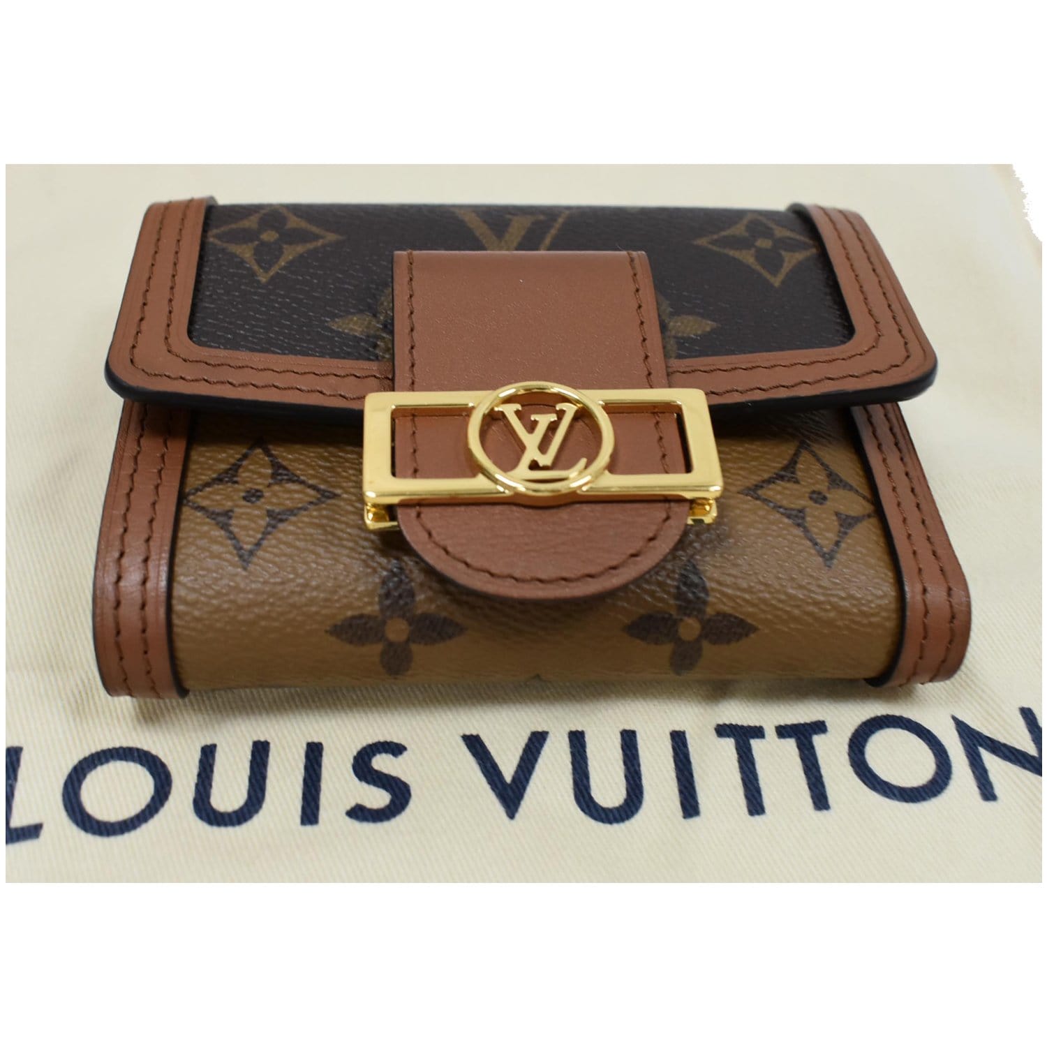 Louis Vuitton Dauphine Compact Monogram Reverse Canvas Wallet Brown