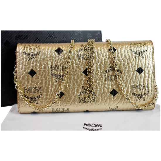 MCM Patricia Visetos Continental Wallet On A Chain Berlin Gold