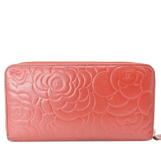 Lambskin Quilted Camellia Zip Around Wristlet Wallet Pink in 2023